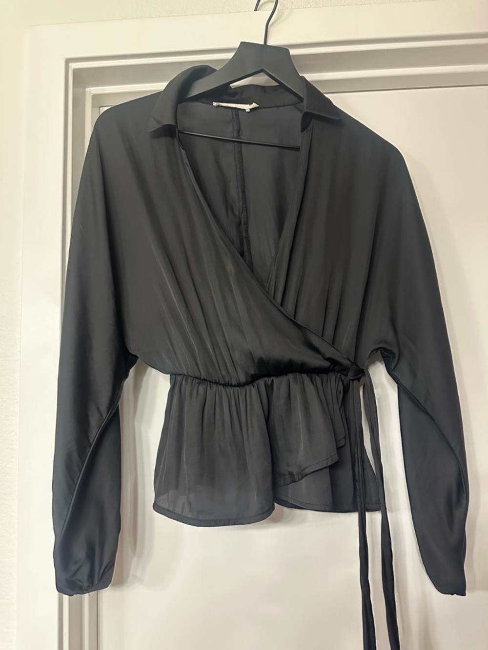 Lush Black Wrap Peplum Blouse